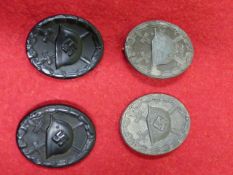 FOUR VARIOUS THIRD REICH WOUND BADGES, TWO HOLLOW BACK BLACK PAINTED AND TWO SOLID. (4)