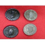 FOUR VARIOUS THIRD REICH WOUND BADGES, TWO HOLLOW BACK BLACK PAINTED AND TWO SOLID. (4)