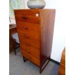 A.E.GOMME. A TEAK G-PLAN TALL CHEST OF SIX DRAWERS. 50 x 46 x H.105cms.