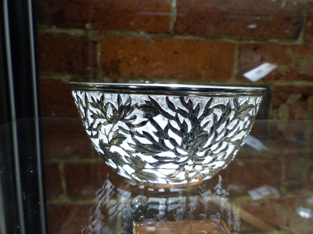 A CHINESE SILVER BOWL RECIEVER, POSSIBLY BY YU CHANG, THE ROUNDED SIDES PIERCED WITH