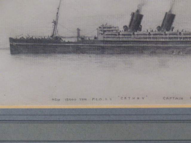 EARLY 20th.C.ENGLISH SCHOOL. THE P & O STEAM SHIP CATHAY, PENCIL DRAWING. 14 x 26cms TOGETHER WITH - Image 2 of 20