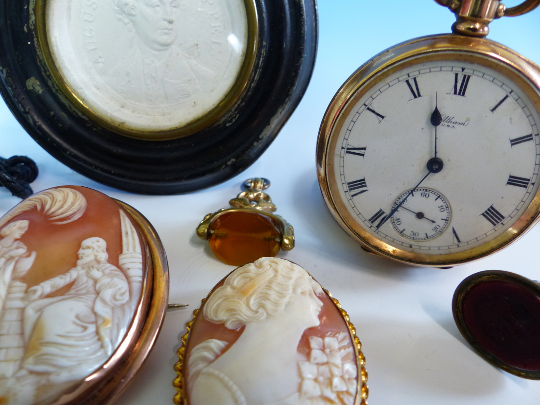 AN OVAL CARVED CAMEO BROOCH MOUNTED IN 9ct GOLD TOGETHER WITH A FURTHER SIGNED PORTRAIT CAMEO, A - Image 8 of 42