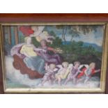 OLD MASTER SCHOOL. A CHARIOT CARRYING TWO LADIES DRAWN BY AMORINI OVER CLOUDS AWAY FROM A