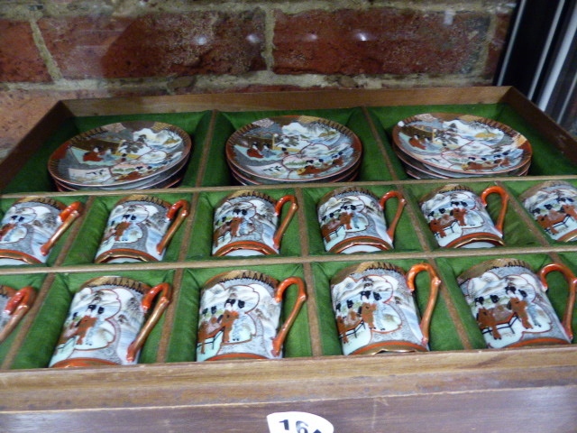 A WOODEN CASED PART SET OF KUTANI EGSHELL COFFEE CANS AND SAUCERS. - Image 2 of 16