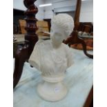 A CARVED GRAND TOUR ALABASTER BUST OF A CLASSICAL MAIDEN AFTER THE ANTIQUE. H.33.5cms.