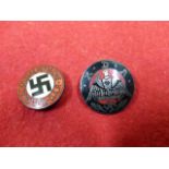 TWO THIRD REICH NSDAP ENAMEL PARTY BADGES - TWO DIFFERENT EXAMPLES. (2)