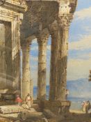 ATTRIBUTED TO SAMUEL PROUT. (1783-1852) AN ITALIANATE VIEW CLASSICAL RUINS WITH FOREGROUND