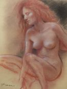 COLIN FROOMS. (1933-2017) ARR. OLIVIA, NUDE PASTEL STUDY, SIGNED. 29 x 41cms.