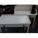 TWO VICTORIAN PAINTED PINE GALLERY BACK WASHSTANDS. 96 x 52 x 82cms / 100 x 50 x 102cms.