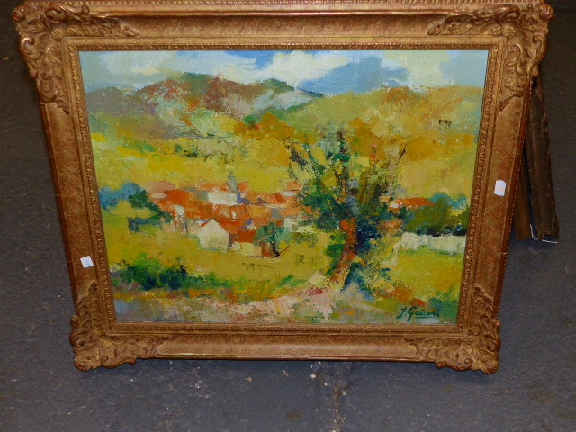 20th.C.CONTINENTAL SCHOOL. A RURAL VILLAGE, SIGNED INDISTINCTLY, OIL ON CANVAS. 50.5 x 61cms. - Image 7 of 10