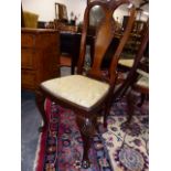 A SET OF EIGHT QUEEN ANNE STYLE SINGLE DINING CHAIRS WITH DROP IN SEATS TO INCLUDE TWO ARMCHAIRS.