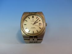 A GENTS OMEGA CONSTELLATION WRIST WATCH WITH AN AUTOMATIC MOVEMENT DATE AT 3PM, ON AN ORIGINAL