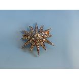 AN ANTIQUE OLD CUT DIAMOND STARBURST BROOCH, THE CENTRAL DIAMOND IS SURROUNDED BY TWELVE RAYS,