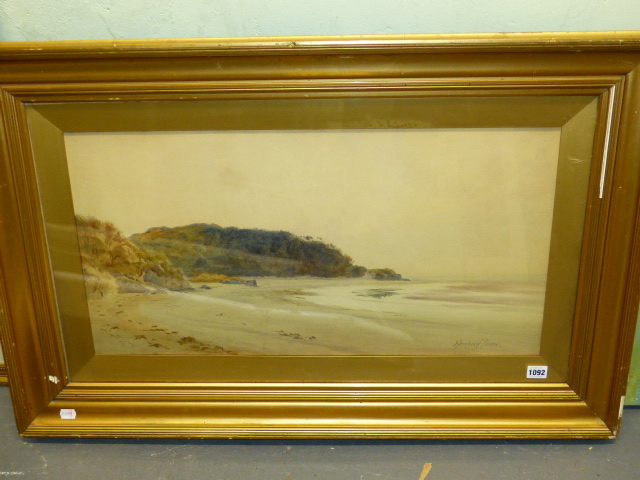 HAMPSON JONES. (1846-1916) SUNLIGHT BY THE SEA, SIGNED WATERCOLOUR. 36 x 71cms. - Image 2 of 10