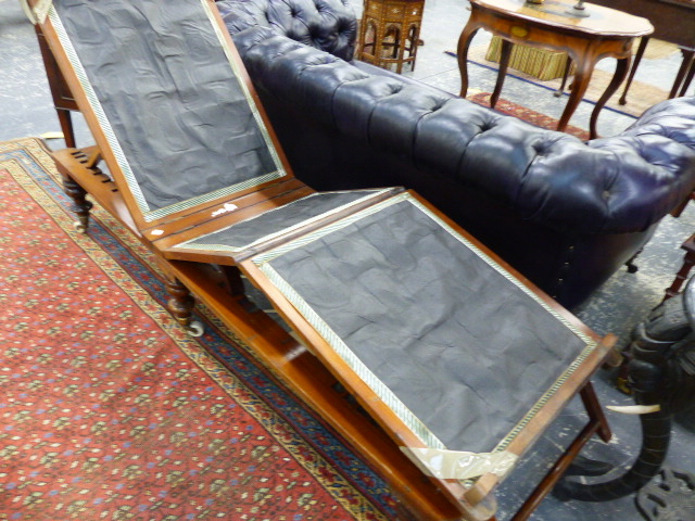 A 19th.C.MAHOGANY ADJUSTABLE CAMPAIGN TYPE FOLDING DAY BED ON TURNED LEGS WITH CERAMIC CASTERS. - Image 2 of 14