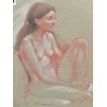 COLIN FROOMS. (1933-2017) ARR. NUDE POSE, PASTEL STUDY, SIGNED, FRAMED AND GLAZED. 27 x 35cms.