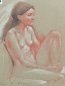 COLIN FROOMS. (1933-2017) ARR. NUDE POSE, PASTEL STUDY, SIGNED, FRAMED AND GLAZED. 27 x 35cms.