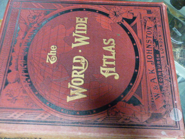 TWO WORLD ATLASES, THE LEATHER BOUND FOLIO EDITION BY G.W.BACON, 1893 AND THE RED CLOTH BOUND 2nd. - Image 2 of 4