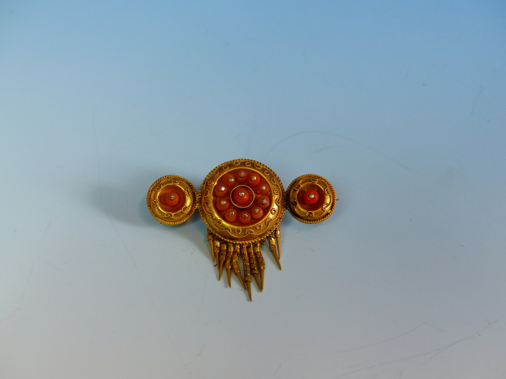 A VICTORIAN ETRUSCAN REVIVAL GOLD AND CORAL TASSEL BROOCH TOGETHER WITH A PAIR OF VICTORIAN SILVER - Image 13 of 28