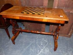 A VICTORIAN MAHOGANY AND CHEQUER BOARD INLAID OCCASIONAL TABLE. 90 x 44 x H.68cms.