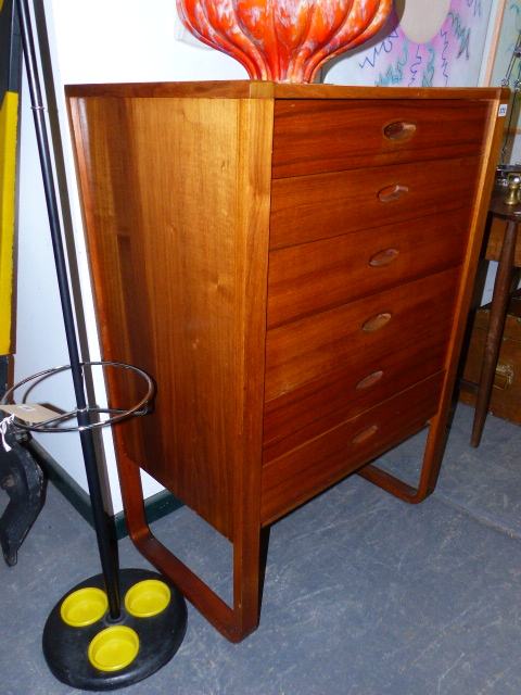 A MID CENTURY UNIFLEX TEAK CHEST OF SIX DRAWERS. 70 x 54 x H.108cms. - Image 2 of 7