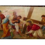 20th.C.SCHOOL. CHRIST CARRYING THE CROSS, SIGNED HALLEL, OIL ON CANVAS. 77 x 200cms.