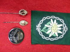 INFANTRY ASSAULT PIN BADGE, TANK ASSAULT PIN BADGE, BEVO EDELWEISS, 1930 STAHLHELM ENAMEL SCREW