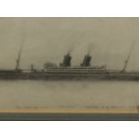 EARLY 20th.C.ENGLISH SCHOOL. THE P & O STEAM SHIP CATHAY, PENCIL DRAWING. 14 x 26cms TOGETHER WITH
