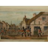 AN ANTIQUE HAND COLOURED PRINT OF SCOTS FUSILLIER GUARDS, ANOTHER OF A BRITISH NAVAL SUBJECT