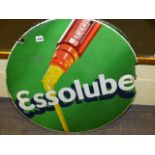 A RARE CIRCULAR ESSOLUBE DOUBLE SIDED ADVERTISING ENAMEL SIGN. Dia.66cms.