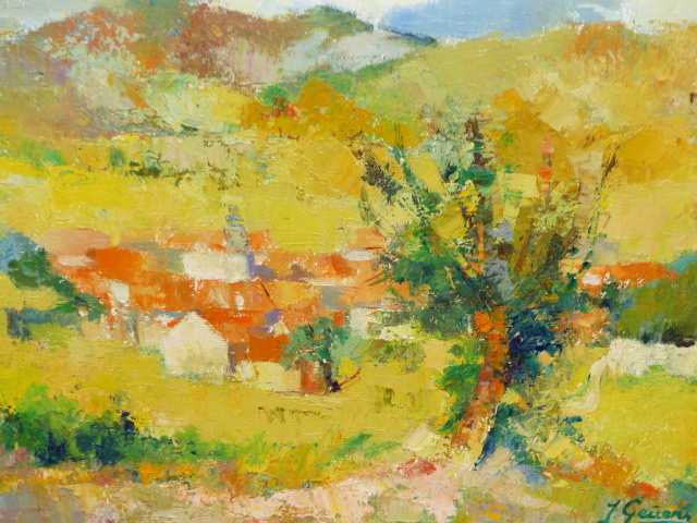 20th.C.CONTINENTAL SCHOOL. A RURAL VILLAGE, SIGNED INDISTINCTLY, OIL ON CANVAS. 50.5 x 61cms. - Image 8 of 10