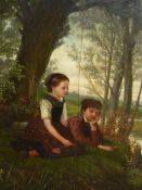 MID 19th.C.CONTINENTAL SCHOOL. BY THE RIVER BANK, SIGNED INDISTINCTLY, OIL ON PANEL, UNFRAMED.