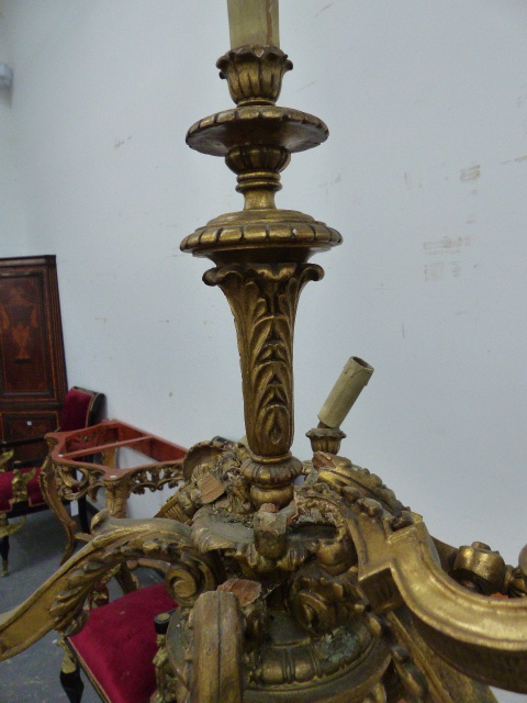 AN ANTIQUE CARVED GILTWOOD TORCHERE TEN LIGHT STANDARD LAMP. H.188cms. - Image 6 of 7