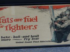 A VINTAGE COLOUR POSTER FROM WW1 UNITED STATES FOOD ADMINISTRATION. 27 x 52.5cms.