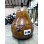 A TREEN PEAR SHAPED TEA CADDY WITH LOCK AND KEY. H.19cms.