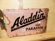A DOUBLE SIDED ALADDIN PINK PARAFIN ADVERTISING ENAMEL SIGN. 45 x 29cms.