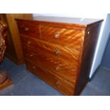 A VICTORIAN SATINBIRCH CHEST OF TWO SHORT AND THREE LONG DRAWERS ON SQUAT BUN FEET. 106 x 47 x H.