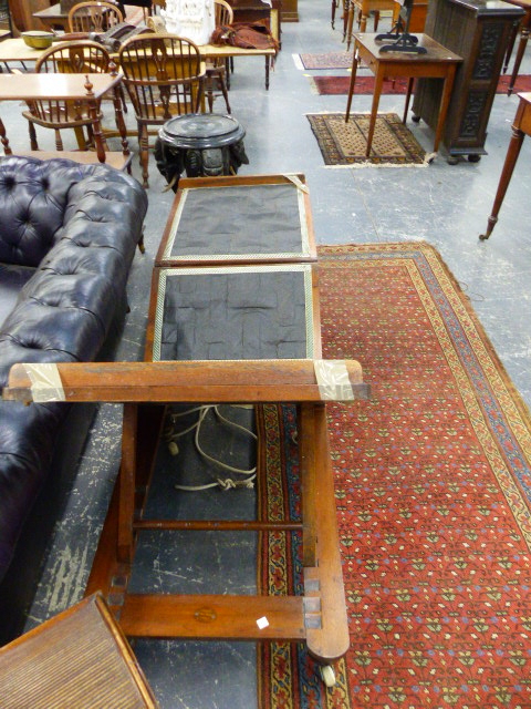 A 19th.C.MAHOGANY ADJUSTABLE CAMPAIGN TYPE FOLDING DAY BED ON TURNED LEGS WITH CERAMIC CASTERS. - Image 14 of 14