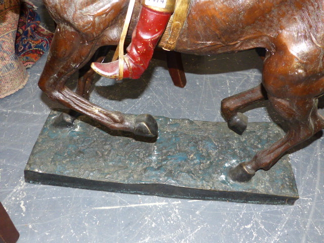 A LARGE BRONZE FIGURE OF A HORSE AND JOCKEY AFTER THE 19th.C.ORIGINAL. H.100cms. - Image 4 of 13