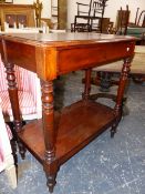 A VICTORIAN MAHOGANY PIER TABLE WITH CONCEALED DRAWER BELOW THE UPPER TIER. H.93.5cms.