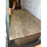 A VERY LARGE AND IMPRESSIVE ANTIQUE PINE HORSE LIVERY TRUNK OR CHEST WITH HINGED RISING TOP. W.187 x