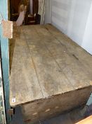 A VERY LARGE AND IMPRESSIVE ANTIQUE PINE HORSE LIVERY TRUNK OR CHEST WITH HINGED RISING TOP. W.187 x