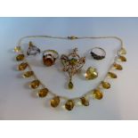 AN ANTIQUE VICTORIAN CITRINE AND PEARL GARLAND NECKLACE, AN EDWARDIAN ART NOUVEAU PERIDOT AND SEED
