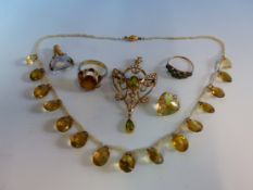 AN ANTIQUE VICTORIAN CITRINE AND PEARL GARLAND NECKLACE, AN EDWARDIAN ART NOUVEAU PERIDOT AND SEED