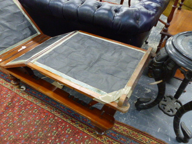 A 19th.C.MAHOGANY ADJUSTABLE CAMPAIGN TYPE FOLDING DAY BED ON TURNED LEGS WITH CERAMIC CASTERS. - Image 8 of 14