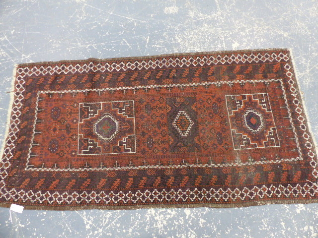 AN ANTIQUE AFGHAN ENGSI. 216 x 137cms TOGETHER WITH A BELOUCH RUG. 192 x 100cms. (2) - Image 9 of 13