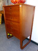 A MID CENTURY UNIFLEX TEAK CHEST OF SIX DRAWERS. 70 x 54 x H.108cms.