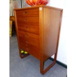 A MID CENTURY UNIFLEX TEAK CHEST OF SIX DRAWERS. 70 x 54 x H.108cms.