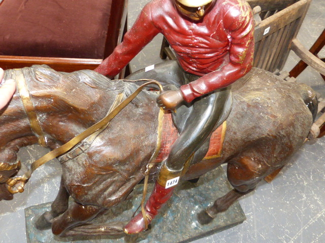 A LARGE BRONZE FIGURE OF A HORSE AND JOCKEY AFTER THE 19th.C.ORIGINAL. H.100cms. - Image 13 of 13