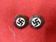 TWO THIRD REICH NSDAP ENAMEL PARTY BADGES - TWO DIFFERENT EXAMPLES. (2)